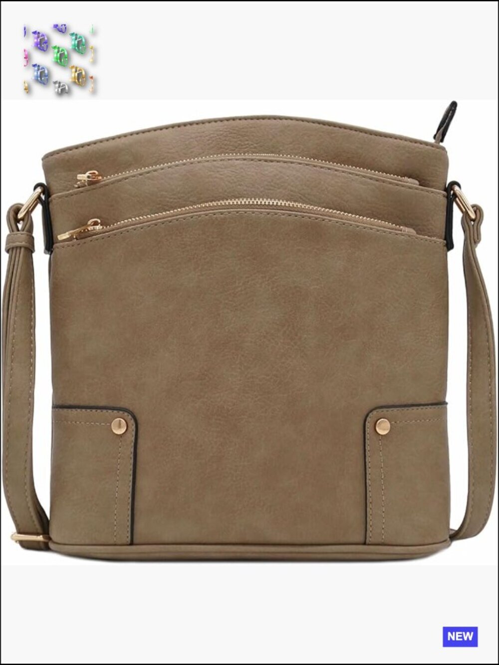 Triple Zip Pocket Large Crossbody Bag Faux Leather Adjustable Strap Casual